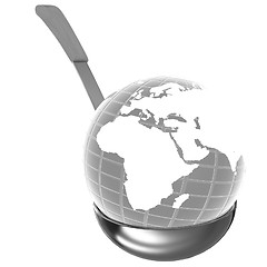 Image showing Blue earth on gold soup ladle 