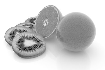 Image showing slices of kiwi, orange and half orange