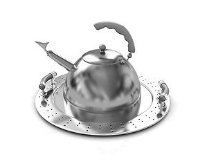 Image showing Gold teapot on platter 