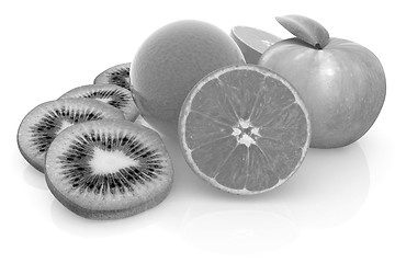 Image showing slices of kiwi, apple, orange and half orange