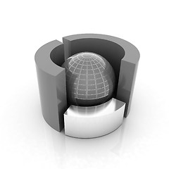 Image showing 3D circular diagram and sphere on white background 