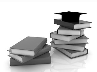 Image showing Graduation hat with books