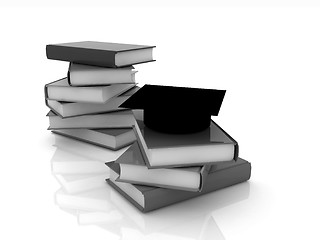 Image showing Graduation hat with books