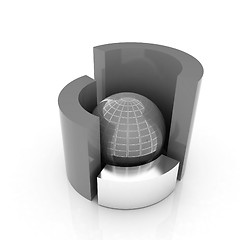 Image showing 3D circular diagram and sphere on white background 