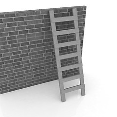 Image showing Ladder leans on brick wall 