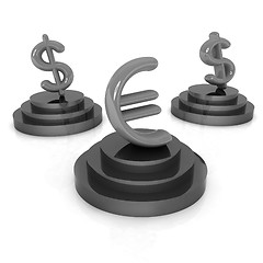 Image showing icon euro and dollar signs on podiums