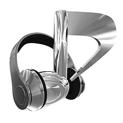 Image showing headphones and 3d note