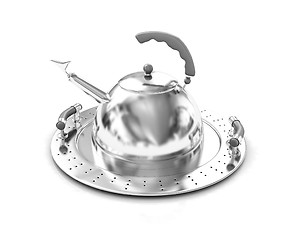 Image showing Chrome teapot on platter 