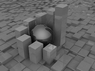 Image showing diagram and sphere against abstract urban background