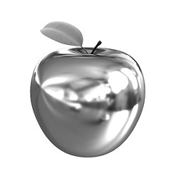 Image showing Chrome Apple with green leaf