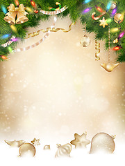 Image showing Tree branches with golden baubles. EPS 10