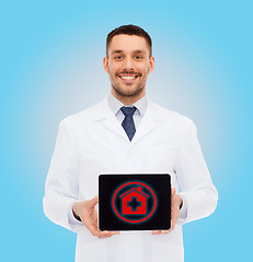 Image showing smiling male doctor with tablet pc