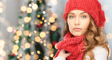 Image showing close up of young woman in winter clothes