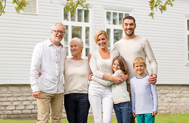 Image showing happy family in front of house outdoors