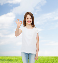 Image showing smiling little girl in white blank t-shirt