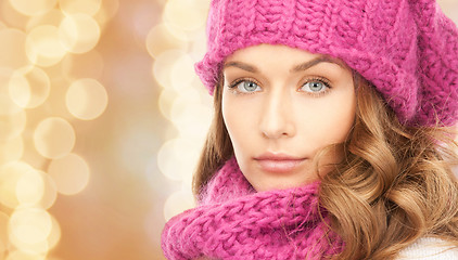 Image showing close up of young woman in winter clothes