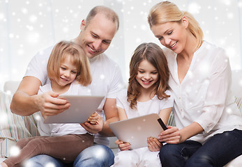 Image showing happy family with tablet pc computers