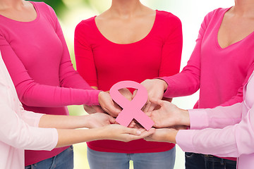 Image showing close up of women with cancer awareness ribbons