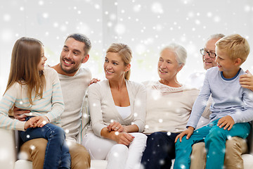 Image showing happy family sitting on couch at home