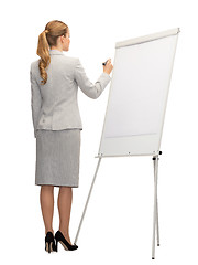 Image showing businesswoman or teacher with marker from back