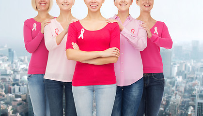 Image showing close up of women with cancer awareness ribbons