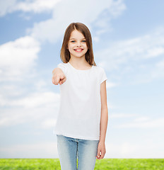 Image showing smiling little girl in white blank t-shirt