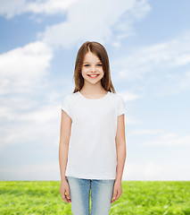 Image showing smiling little girl in white blank t-shirt