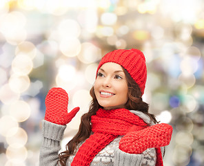 Image showing smiling young woman in winter clothes