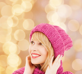 Image showing smiling young woman in winter clothes