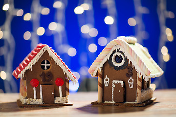 Image showing closeup of beautiful gingerbread houses at home