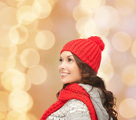 Image showing smiling young woman in winter clothes