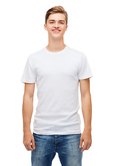 Image showing smiling young man in blank white t-shirt