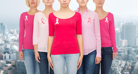 Image showing close up of women with cancer awareness ribbons