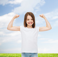 Image showing smiling little girl in white blank t-shirt