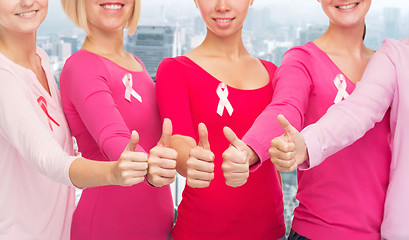 Image showing close up of women with cancer awareness ribbons