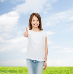 Image showing smiling little girl in white blank t-shirt