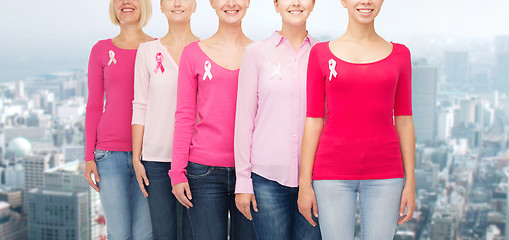 Image showing close up of women with cancer awareness ribbons