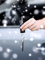 Image showing close up of man with car key outdoors