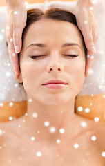 Image showing beautiful woman getting face or head massage