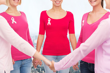 Image showing close up of women with cancer awareness ribbons