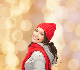 Image showing smiling young woman in winter clothes