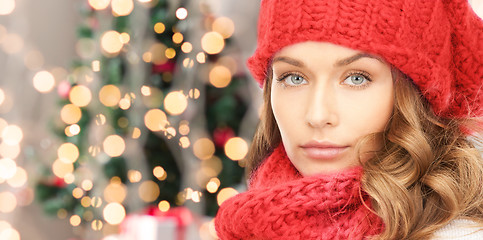 Image showing close up of young woman in winter clothes