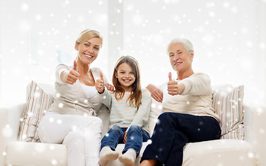 Image showing smiling family showing thumbs up at home