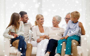 Image showing happy family sitting on couch at home