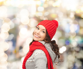 Image showing smiling young woman in winter clothes