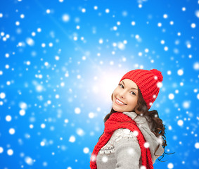 Image showing smiling young woman in winter clothes