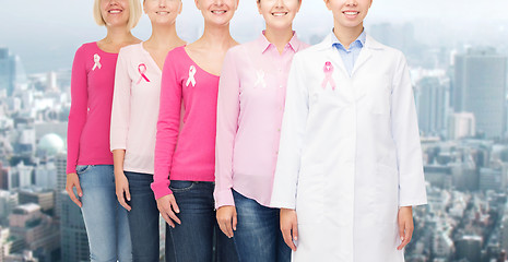 Image showing close up of women with cancer awareness ribbons