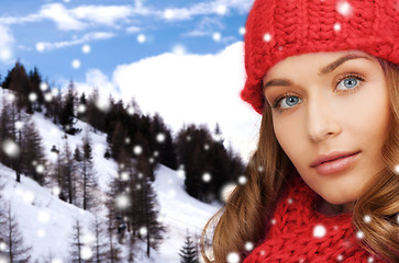 Image showing close up of young woman in winter clothes