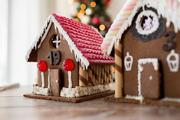 Image showing closeup of beautiful gingerbread houses at home