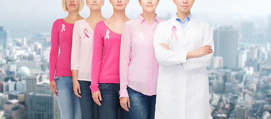 Image showing close up of women with cancer awareness ribbons